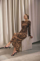 CURAAE Zali Long Sleeve Maxi Dress in Leopard Print