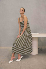 CURAAE Giverny Stripped Midi Dress in Green