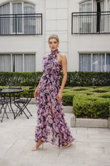 Solene Halter Gown in Purple Floral
