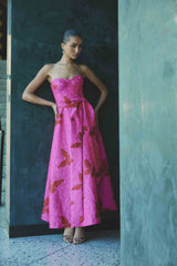 Lorena Jacquard Strapless Gown in Pink