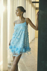 Rina Embellished Shift Mini Dress in Blue