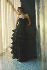 Evelin Tiered Gown in Black