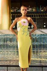 Hope Strapless Midi Dress in Yellow