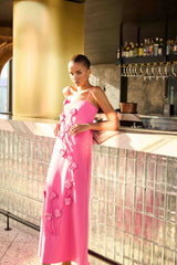 Nolana Floral Applique Gown in Pink