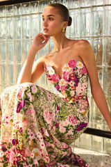 Flora Strapless Gown in Pink & Green Floral
