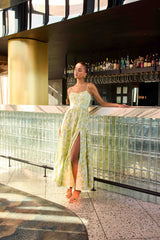 Posey Jacquard Gown in Green Floral