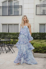 Armani Tiered Maxi Dress in Baby Blue Floral