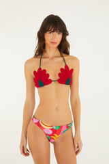 Red 3d Flower Bikini Top