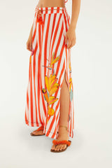 Red Fruit Stripes Rope Ties Slits Pants
