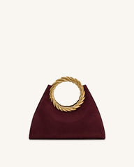 Amiya Leaf Handle Faux Suede Sculpture Bag - Merlot Red