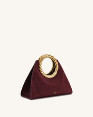 Amiya Leaf Handle Faux Suede Sculpture Bag - Merlot Red