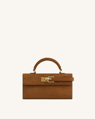 Keyla Faux Suede Top Handle Bag -  Brown