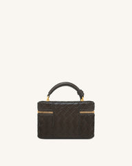 Cleo Woven Texture Box Shape Top Handle Bag - Dark Brown
