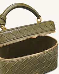 Cleo Woven Texture Box Shape Top Handle Bag - Olive Green