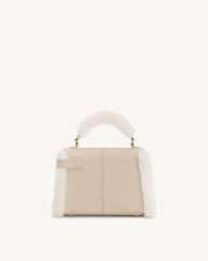 Elise Faux Suede Shearling Trim Top Handle Bag - Taupe