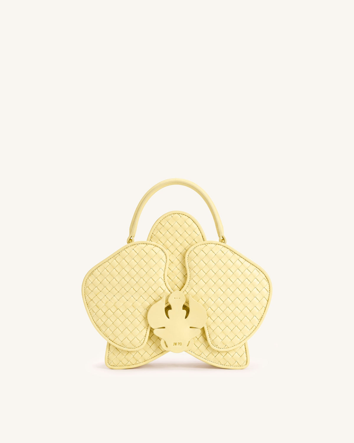 Flora Woven Orchid Shaped Top Handle Bag - Yellow