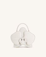 Flora Woven Orchid Shaped Top Handle Bag - White