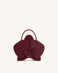Flora Orchid Shape Top Handle Bag - Dark Burgundy