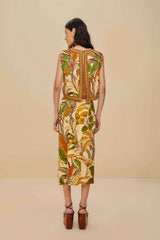 Sand Foliage Sketch Midi Skirt