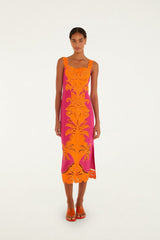Pink Cutwork Midi Dress