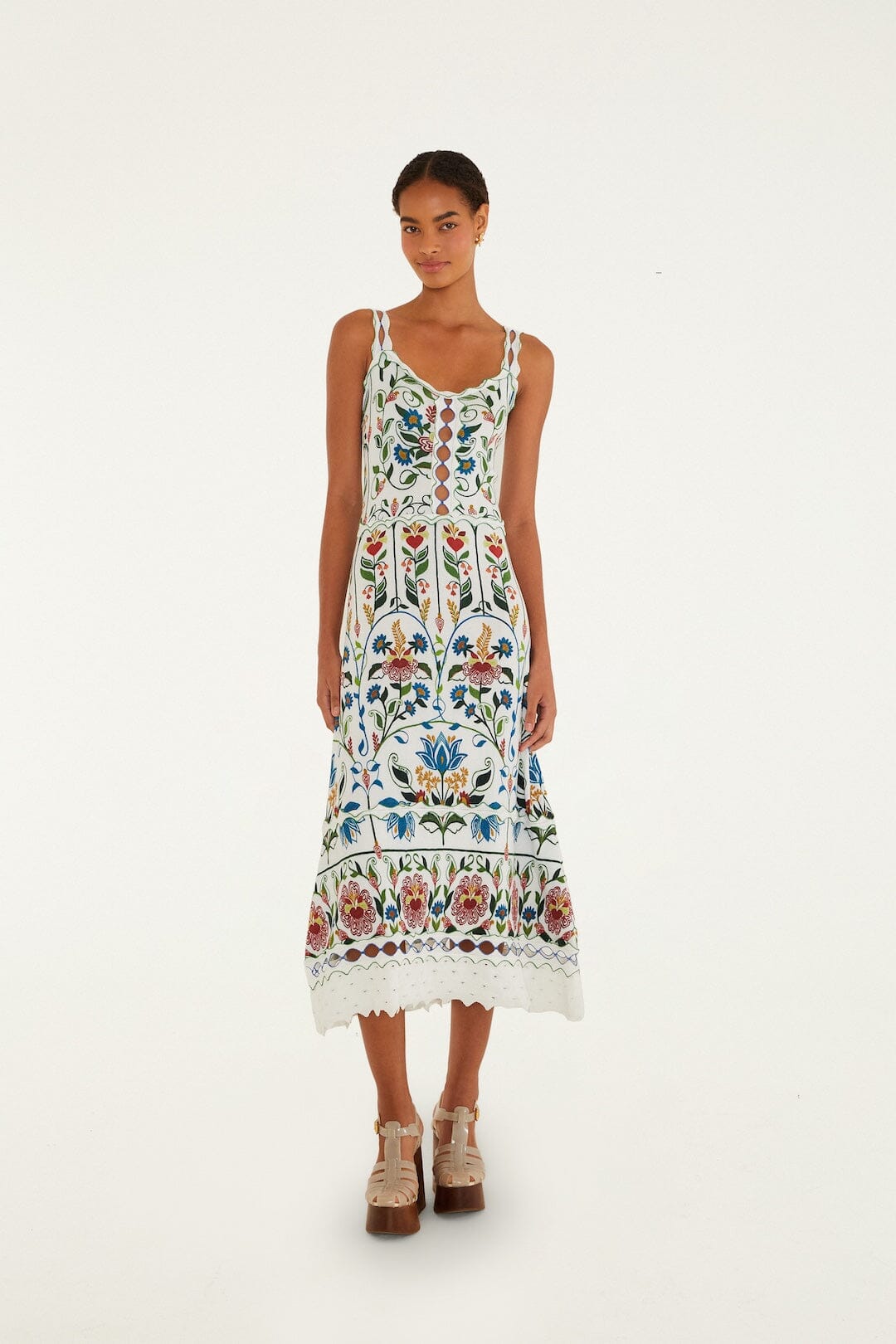 Off-White Stitched Garden Sleeveless Maxi Dress