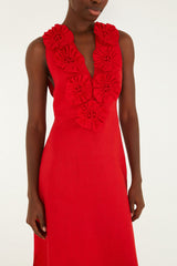 Red 3d Flower Maxi Dress
