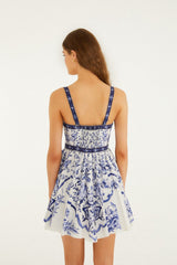 Off-White Porcelain Garden Buttoned  Mini Dress