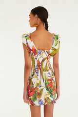 Sand Florart Short Sleeve Mini Dress