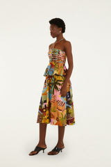 Multicolor Tropical Painting Midi Dress