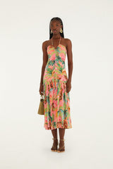 Soft Pink Pool Time Ruched Sleeveless Midi Dress