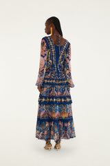 Navy Blue Sea Garden Braid Details Maxi Dress