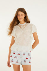Off-White  Blouse With Appliqués