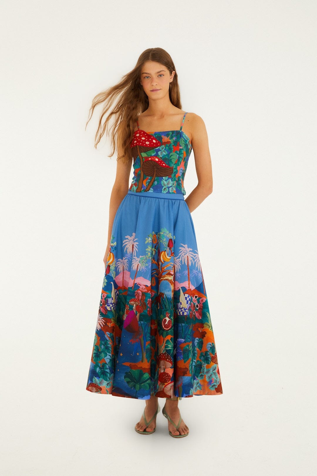 Multicolor Dream Landscape  Midi Skirt
