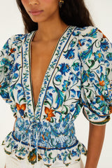 Off-White Flora Tile Smocked  Blouse