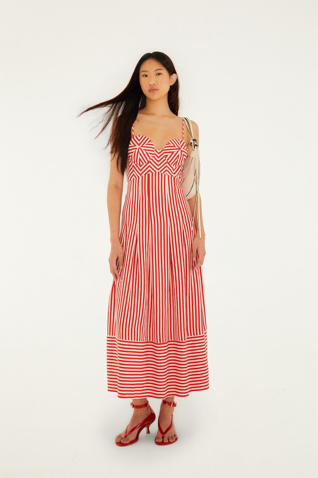Off-White Checkered Stripes Sleeveless Maxi Dress