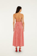 Off-White Checkered Stripes Sleeveless Maxi Dress