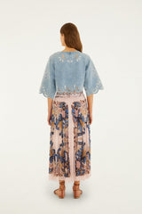 Soft Pink Sea Garden Scarf Pleated Maxi Skirt