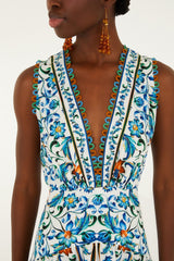 Off-White Flora Tile Scallop Maxi Dress