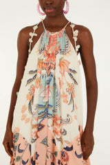Multicolor Boho Floral Delhi Pleated Maxi Dress