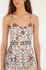 Soft Pink Floral Delhi Tapestry Belted Jumpsuit