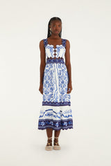 Off-White Porcelain Garden Cut-Out Midi Dress
