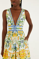 Off-White Emily Floral Tapestry Rope Ties Midi Dress