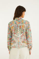 Multicolor Rendeira Cutwork Long Sleeve Blouse