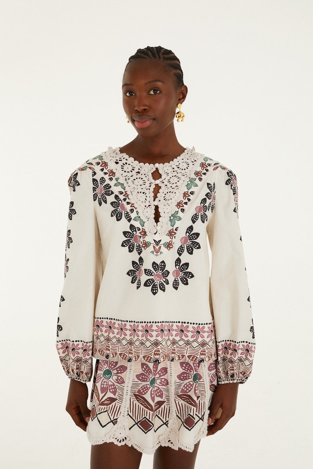 Off-White Ainika Rustic Flowers Crochet Detail Blouse