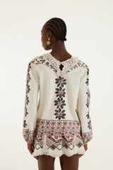 Off-White Ainika Rustic Flowers Crochet Detail Blouse