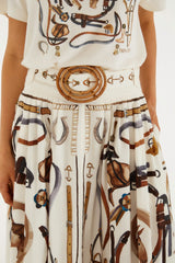 Off-White Equestrian Scarf Belted Midi Skirt