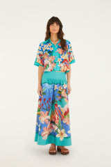 Multicolor Garden Of Life Scarf Short Sleeve Crop Shirt