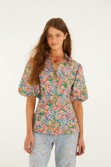 Off-White Peasant Floral Butterflies  Blouse