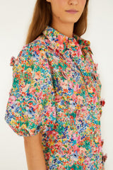 Off-White Peasant Floral Butterflies  Blouse
