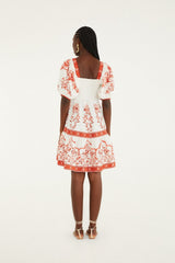 Red Porcelain Garden  Mini Dress